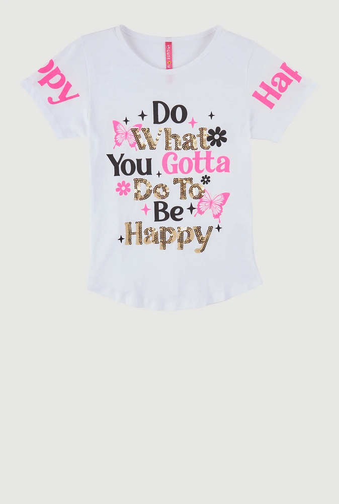 Girls Sequin What You Gotta Do Graphic Tee, White, Size 10-12