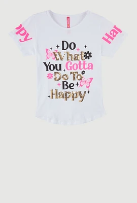 Girls Sequin What You Gotta Do Graphic Tee, White, Size 10-12