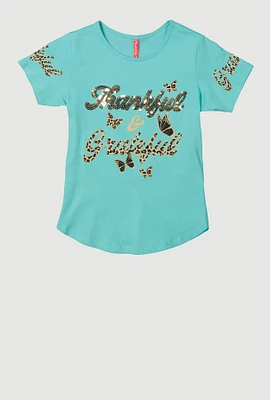 Girls Thankful and Grateful Sequin Graphic Tee,