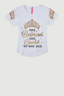 Girls She Glitter Sequin Graphic Tee, White, Size 7-8