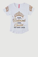 Girls She Glitter Sequin Graphic Tee, White, Size 7-8