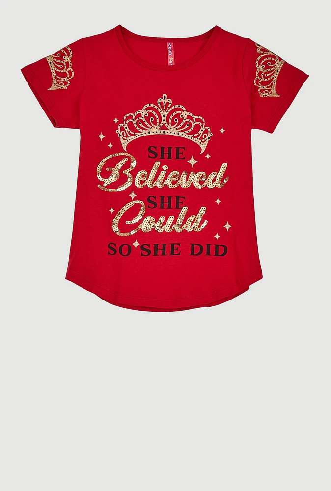 Girls She Glitter Sequin Graphic Tee, Red, Size 14-16