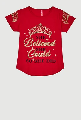 Girls She Glitter Sequin Graphic Tee, Red, Size 14-16