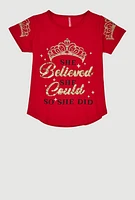 Girls She Glitter Sequin Graphic Tee, Red, Size 7-8