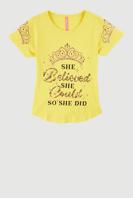 Girls She Glitter Sequin Graphic Tee, Yellow, Size 7-8
