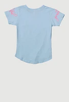 Girls Sequin Blessed And Grateful Butterfly Tee, Blue, Size 14-16