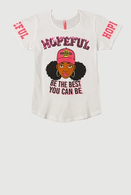 Girls Sequin Hopeful Graphic Tee, White, Size 7-8