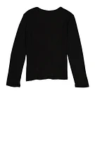 Girls Ribbed Knit Long Sleeve Top with Necklace, Black, Size 7-8