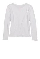 Girls Ribbed Knit Long Sleeve Top with Necklace, White, Size 7-8