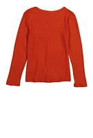 Girls Ribbed Knit Long Sleeve Top with Necklace, Orange, Size 7-8