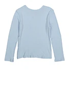 Girls Ribbed Knit Long Sleeve Top with Necklace, 7-8