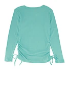 Girls Ribbed Long Sleeve Top with Necklace, Blue, Size 7-8