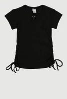 Girls Ribbed Knit Heart Keyhole T Shirt,