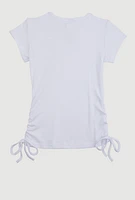 Girls Ribbed Knit Heart Keyhole T Shirt, White, Size 14-16