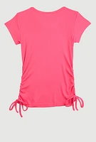 Girls Ribbed Knit Heart Keyhole T Shirt, Pink, Size 14-16