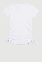 Girls Rhinestone Horsebit Keyhole Short Sleeve Top, White, Size 10-12