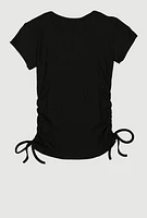 Girls Rhinestone Bow Notch Neck Top,