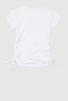 Girls Rhinestone Bow Notch Neck Top, White, Size 10-12