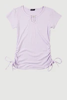 Girls Rhinestone Bow Notch Neck Top, Purple, Size 10-12