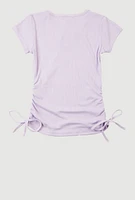 Girls Rhinestone Bow Notch Neck Top, Purple, Size 10-12