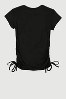 Girls Rhinestone Keyhole Heart Rib Knit Tee, Black, Size 10-12