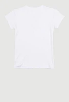 Girls Rhinestone Keyhole Heart Rib Knit Tee, White, Size 14-16