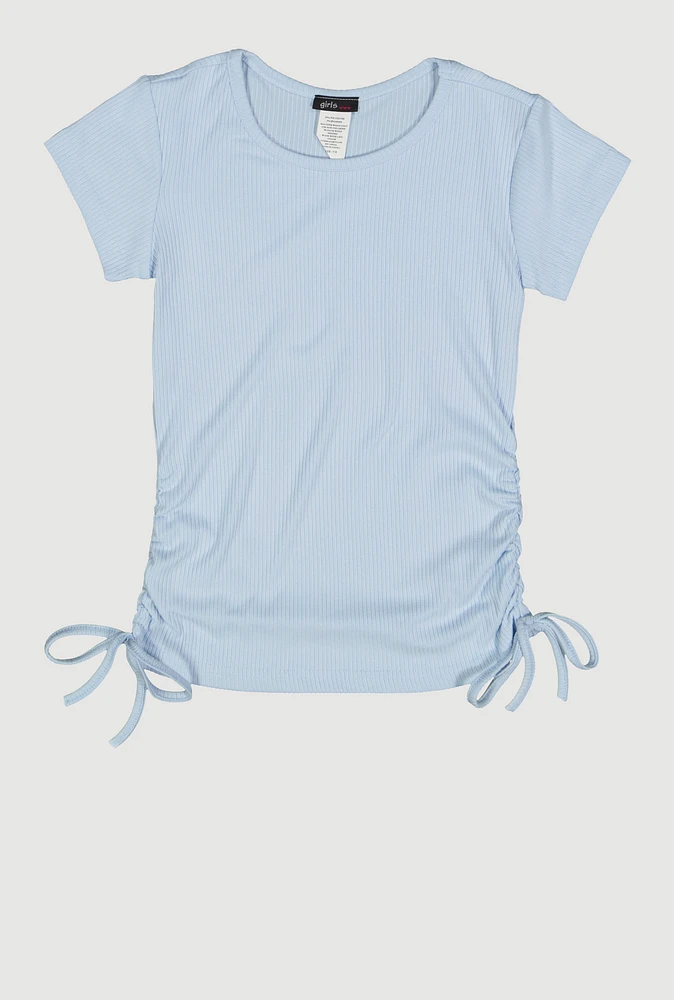 Girls Ribbed Knit Side Ruched Tee,