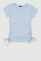 Girls Ribbed Knit Side Ruched Tee,