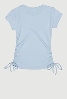 Girls Ribbed Knit Side Ruched Tee,