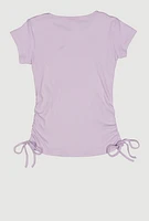Girls Ribbed Knit Side Ruched Tee, Purple, Size 14-16