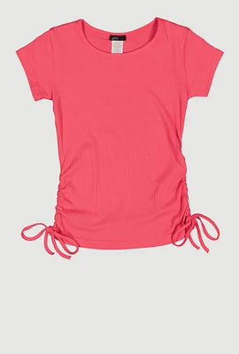 Girls Ribbed Knit Side Ruched Tee,