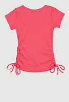 Girls Ribbed Knit Side Ruched Tee, 10-12
