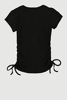 Girls Ribbed Knit Short Sleeve Top with Necklace, Black, Size 7-8
