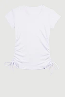 Girls Ribbed Knit Short Sleeve Top with Necklace, White, Size 14-16