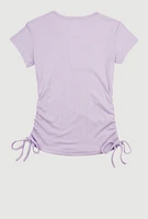 Girls Ribbed Knit Short Sleeve Top with Necklace, Purple,