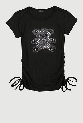 Girls Studded Teddy Bear Graphic Top,