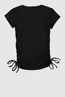Girls Studded Teddy Bear Graphic Top, Black,