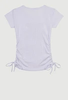 Girls Studded Teddy Bear Graphic Top, White, Size 7-8