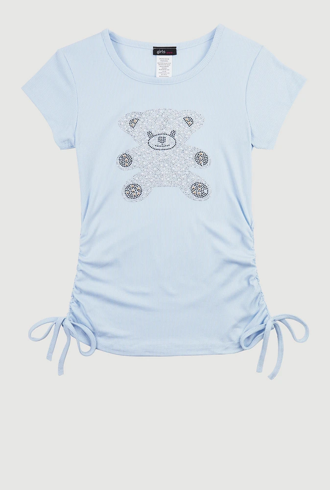 Girls Studded Teddy Bear Graphic Top,