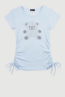 Girls Studded Teddy Bear Graphic Top,