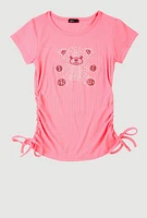 Girls Studded Teddy Bear Graphic Top, Pink, Size 7-8