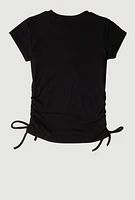 Girls Rhinestone Fringe Star Ruched Top, Black, Size 14-16