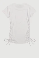 Girls Rhinestone Fringe Star Ruched Top, White,