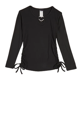 Girls Rhinestone Heart Detail Notch Neck Top, 7-8