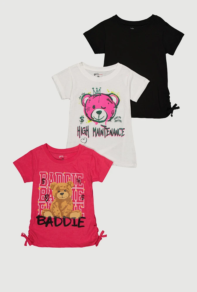 Girls Bear Graphic Tees 3 Pack, Multi, Size 7-8