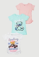 Girls Teddy Bear Graphic Tees 3 Pack, Multi, Size 7-8