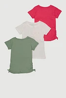 Girls Graphic Ruched Tees 3 Pack, Multi, Size 7-8