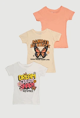 Girls Always Be Happy Graphic Tees 3 Pack, Orange, Size 10-12