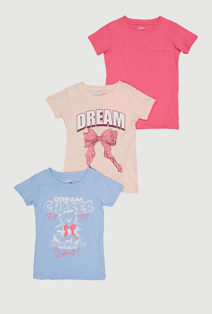 Girls Dream Chaser Graphic Tees 3 Pack, Multi, Size 14-16