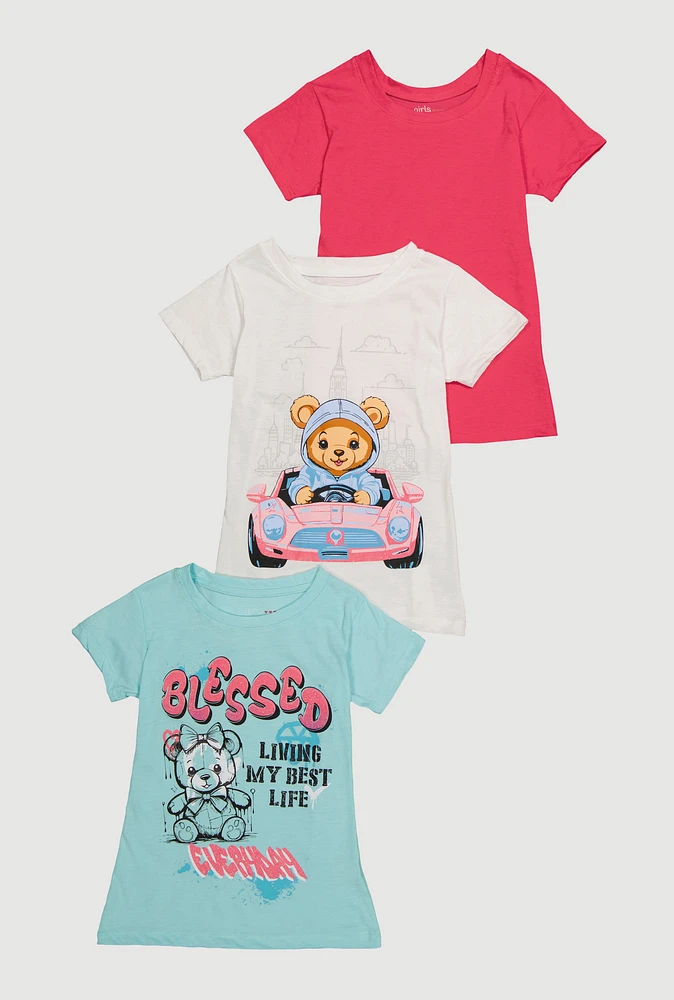 Girls Blessed Everyday Graphic Tees 3 Pack, Multi, Size 10-12